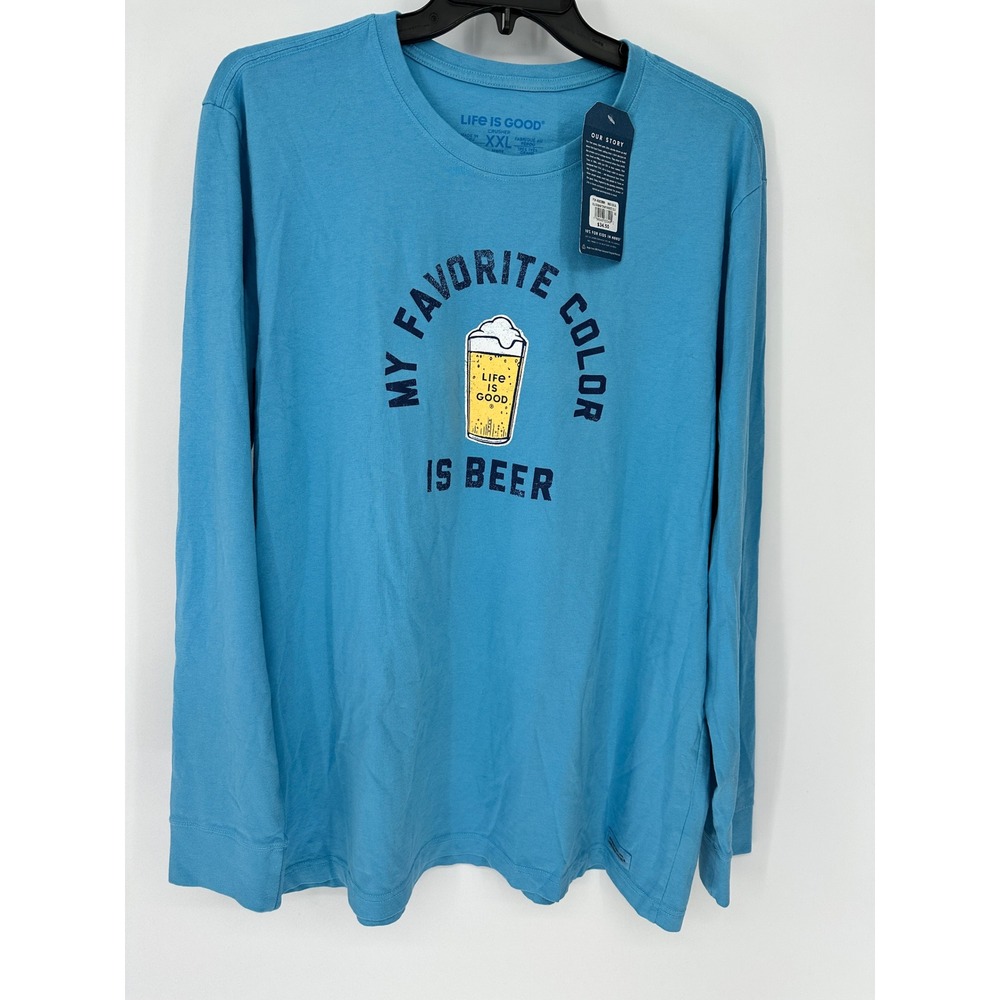Life is Good Mens XXL Crusher Tee My Favorite Color is‎ Beer Long Sleeve Blue